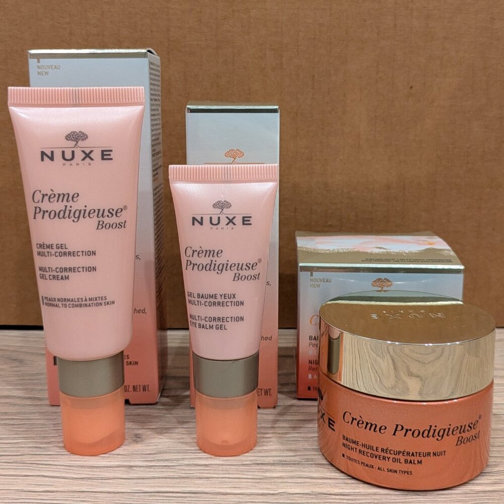 NUXE Creme Prodigieuse Boost Skincare Set Day Cream Eye Cream Night Balm NEW